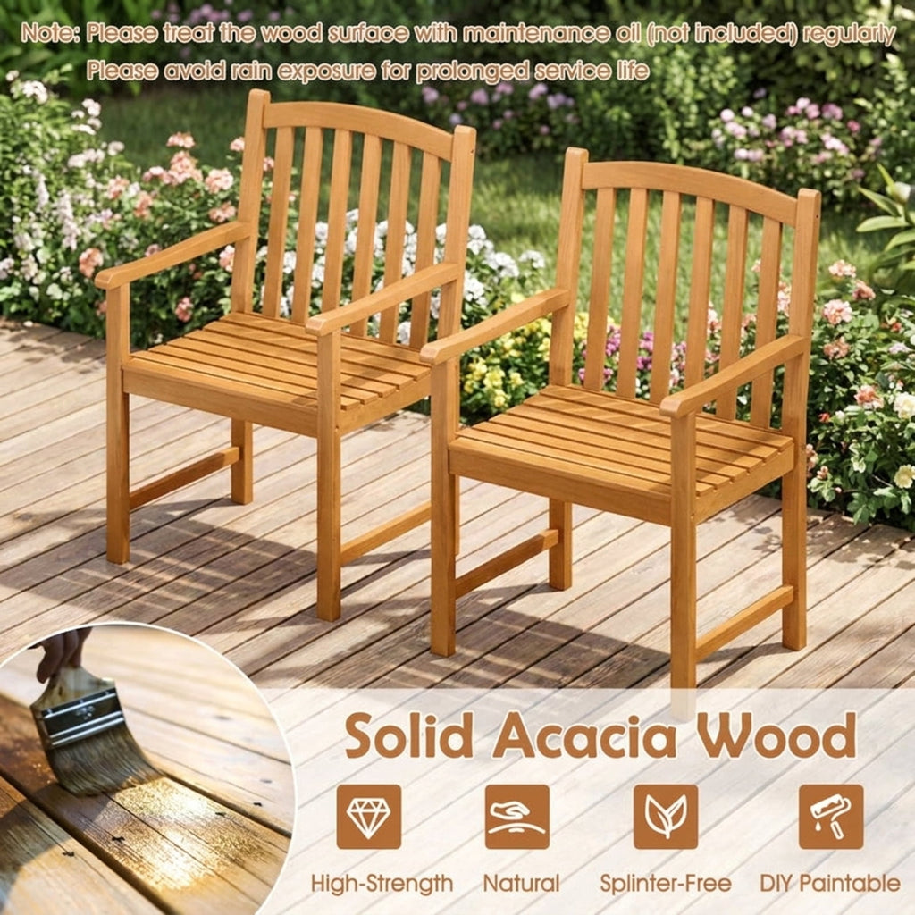 Biotree Solid Acacia Wood Patio Chairs Set of 2 with Slatted Seat and Inclined Backrest for PorchNatural
