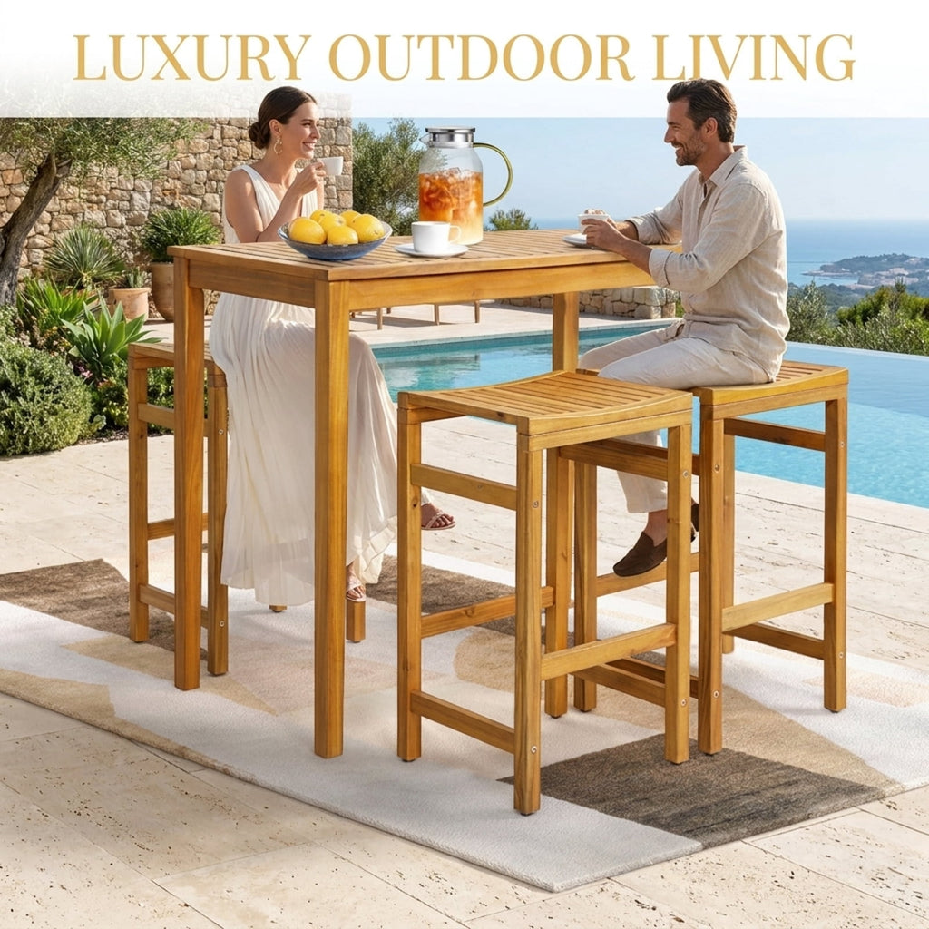 Biotree Rectangular Indoor and Outdoor Bar Height Table for Garden, Teak