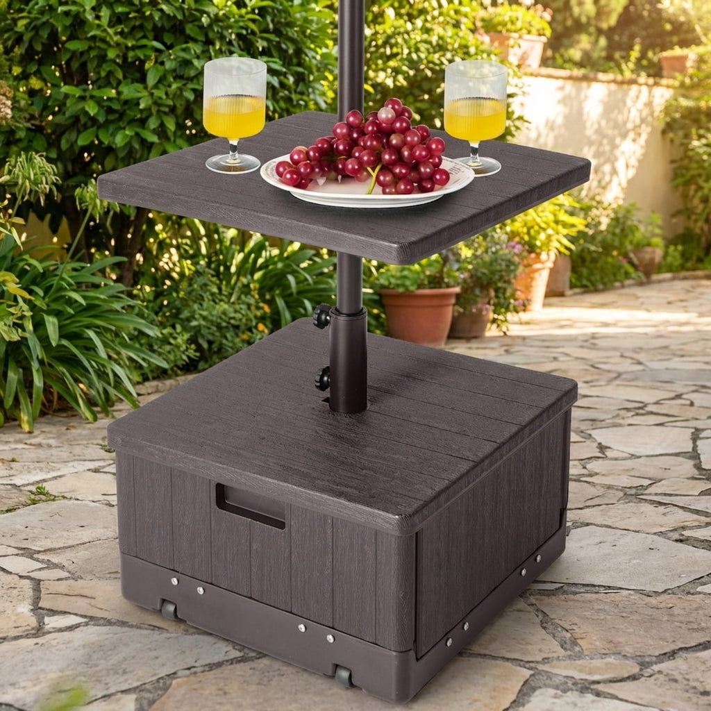 Biotree 175 LBS Outdoor Fillable Umbrella Base with Table Tray-Brown Deck Garden Pool Outdoor Living