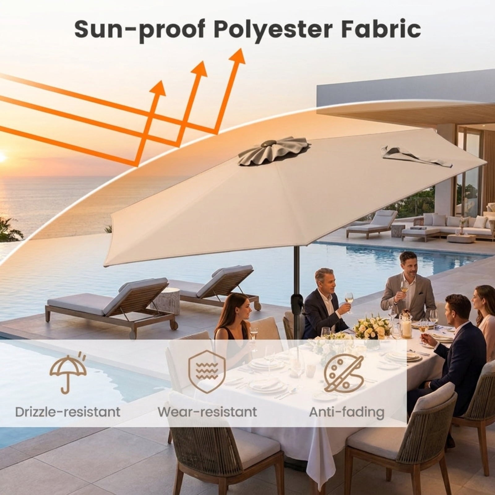 Biotree 7.5 FT Patio Umbrella, Outdoor Patio Heavy Duty Market Umbrella with Push Button Tilt for Patio Garden Backyard Pool, Tan