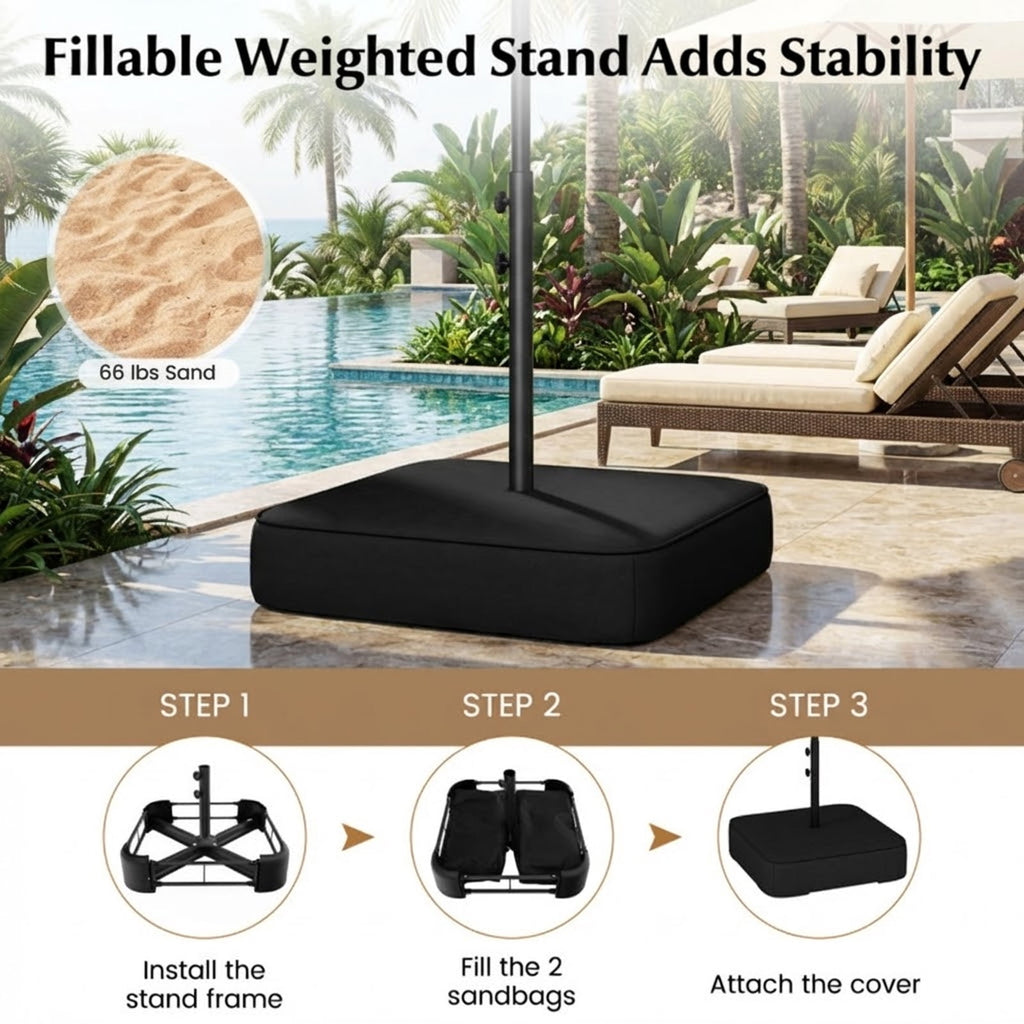 Biotree 13FT Double-sided Patio Twin Table Umbrella with Crank Handle-Tan Brown - Outdoor Patio Garden Sun Shade