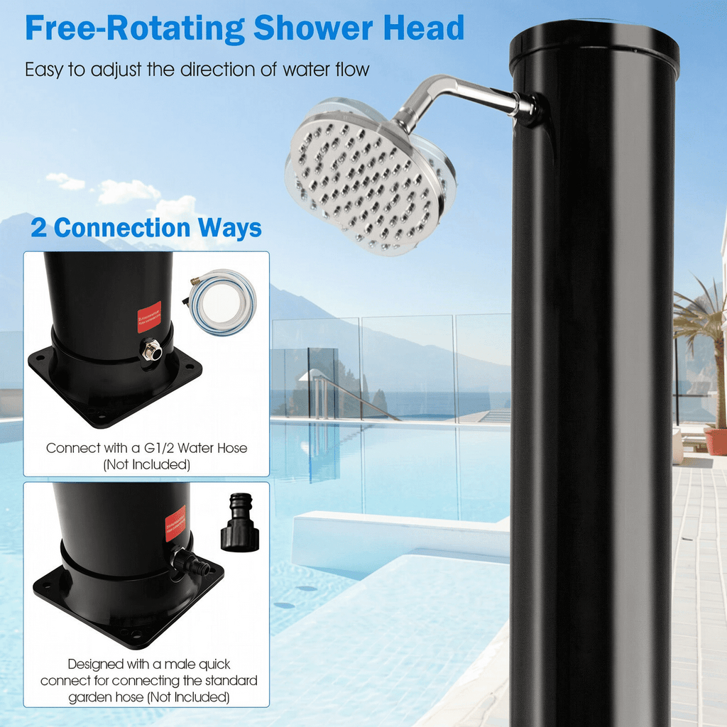 Biotree 7.2 Feet Solar-Heated Outdoor Shower with Free-Rotating Shower Head Portable Camping Shower for Pool Patio, Black