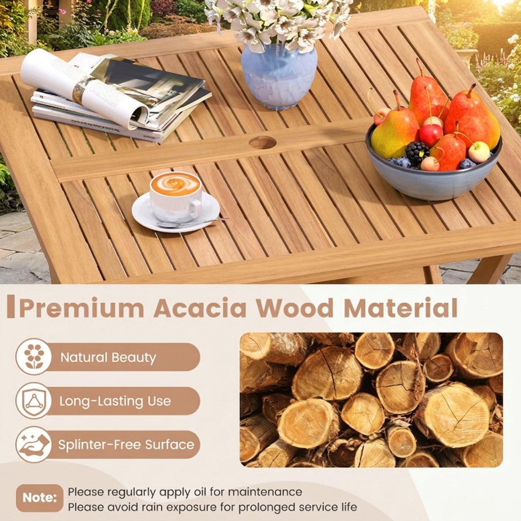 Biotree 36-Inch Acacia Wood Folding Patio Dining Table with Umbrella Hole for 4 People, Natural