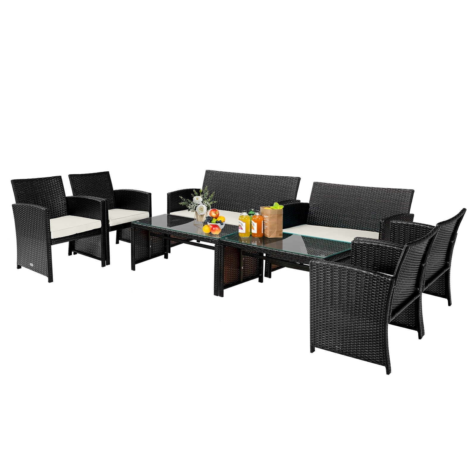 Biotree 4-Piece Patio Rattan Furniture Set with Coffee Table-White