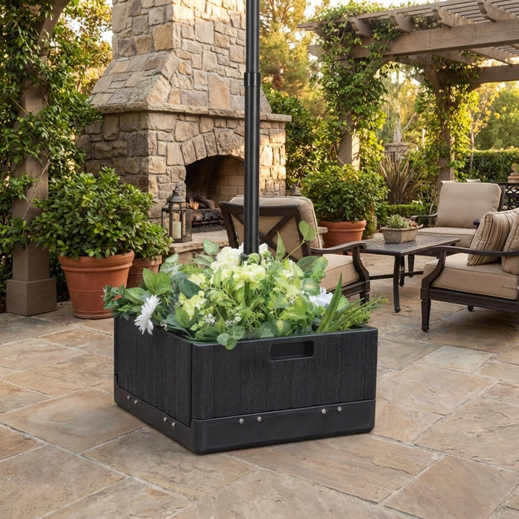 Biotree 175 LBS Outdoor Fillable Umbrella Base with Table Tray-Black - Heavy Duty Outdoor Patio Stand