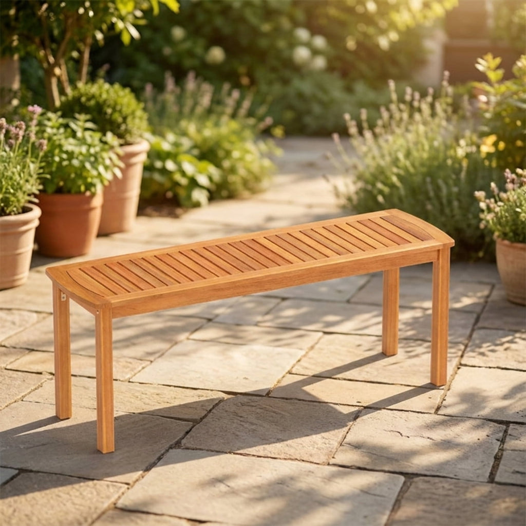 Biotree Acacia Wood Outdoor Bench with Slatted Seat for Garden Stackable Patio Chair for Garden BackyardNatural