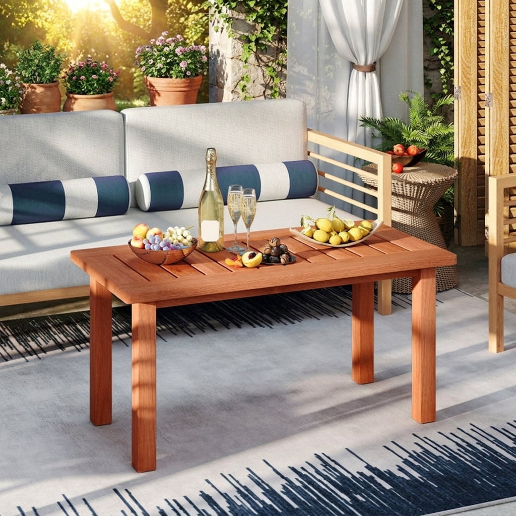 Biotree Patio Coffee Table with Slatted Tabletop for Deck Poolside, Natural