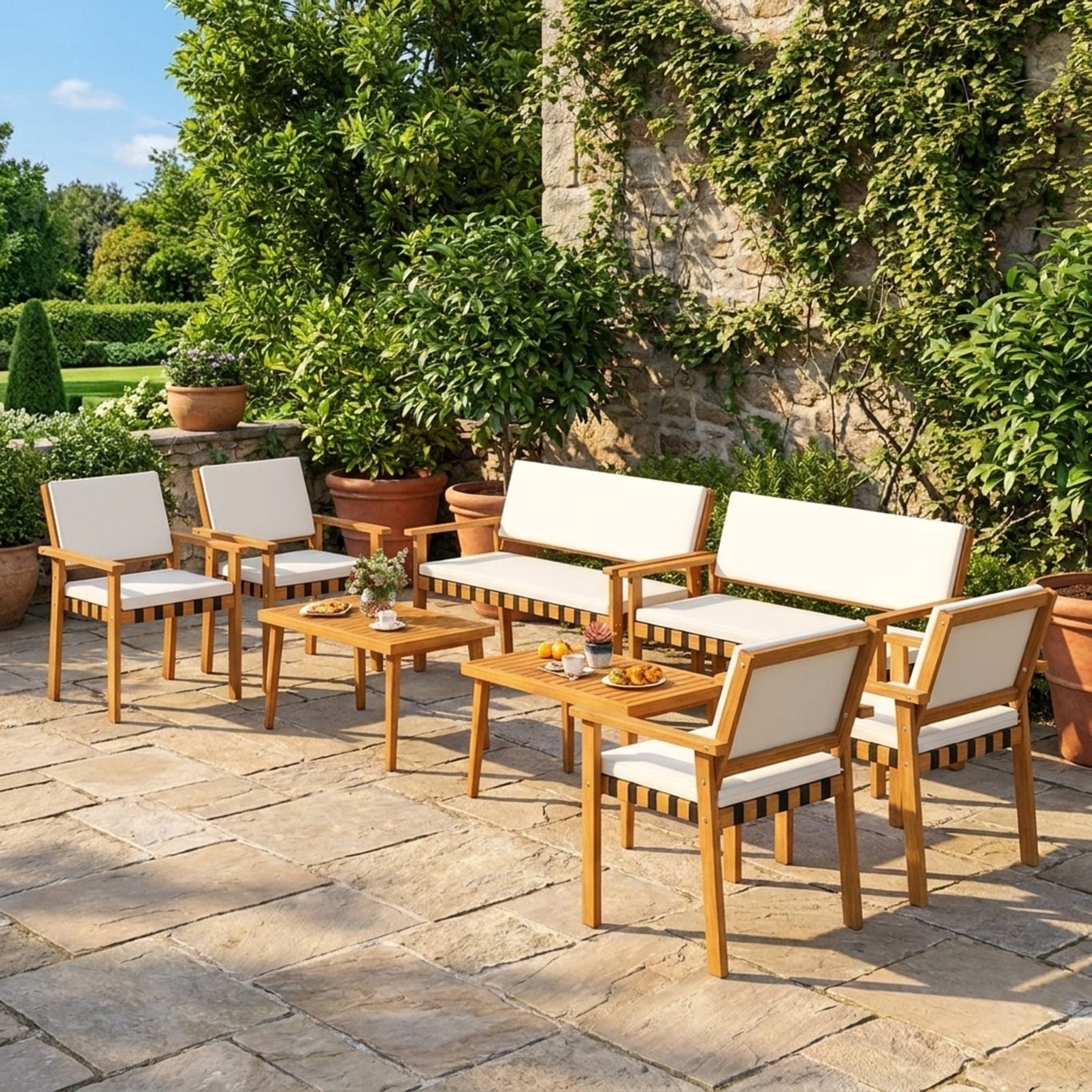 Biotree 4 Piece Patio Furniture Set with Coffee Table for Backyard and Garden Outdoor Conversation Set for Garden Backyard PorchWhite