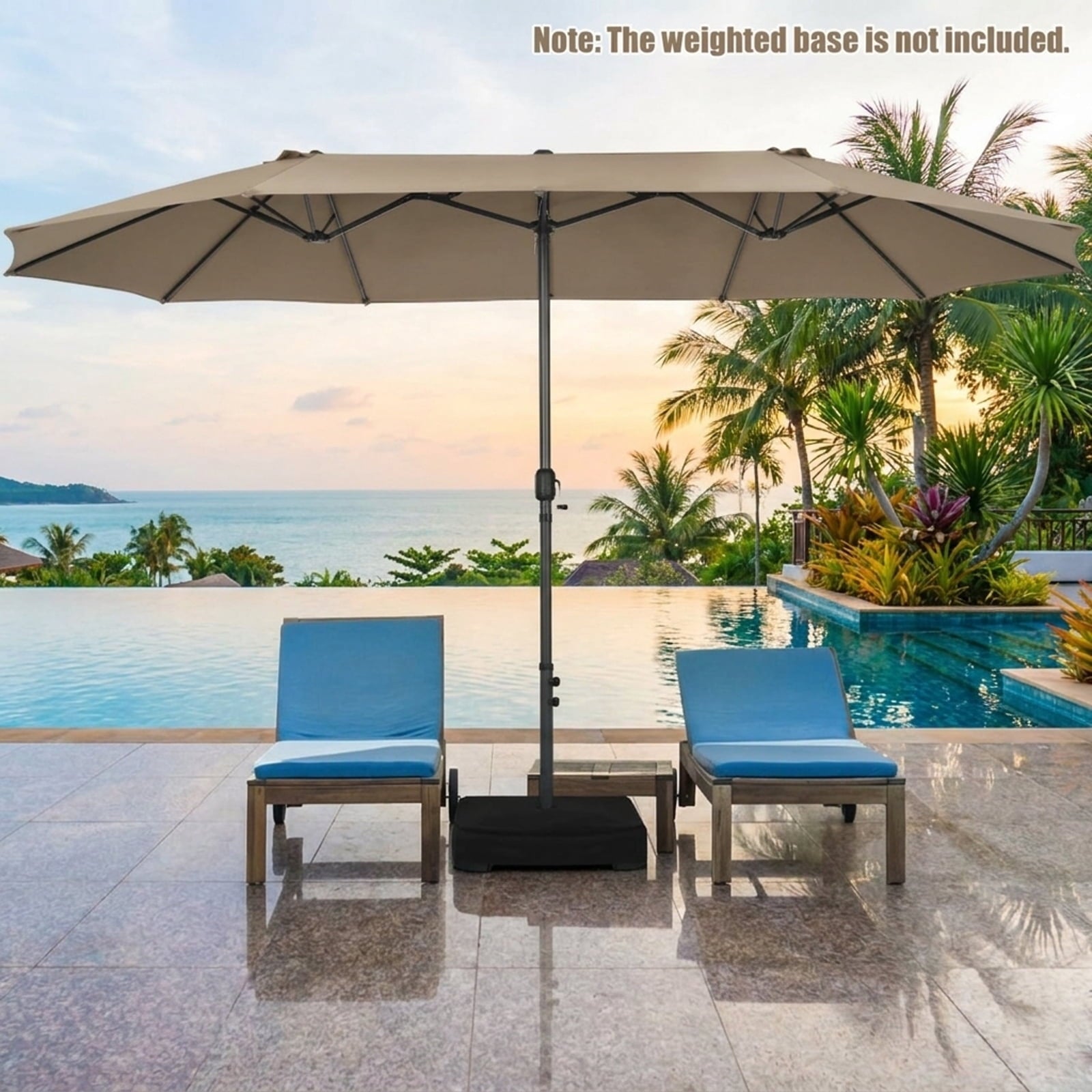 Biotree 15 ft Double-Sided Twin Patio Umbrella Crank Tilt Outdoor Shade - Brown - UV Protection with Cross Base