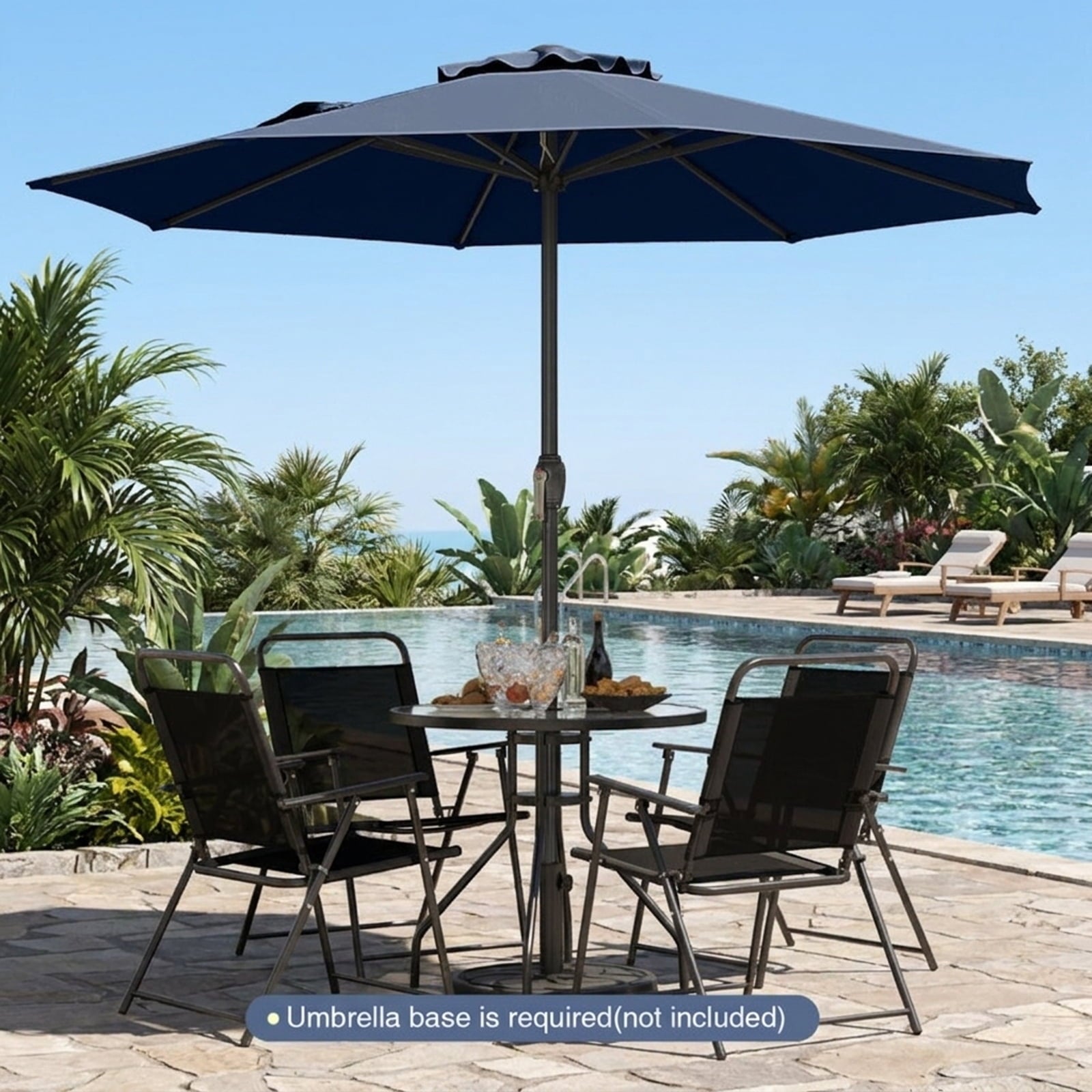 Biotree 8.5 ft Market Patio Umbrella with Crank and Tilt, 8 Sturdy Ribs, Vented Canopy - Navy Blue for Backyard