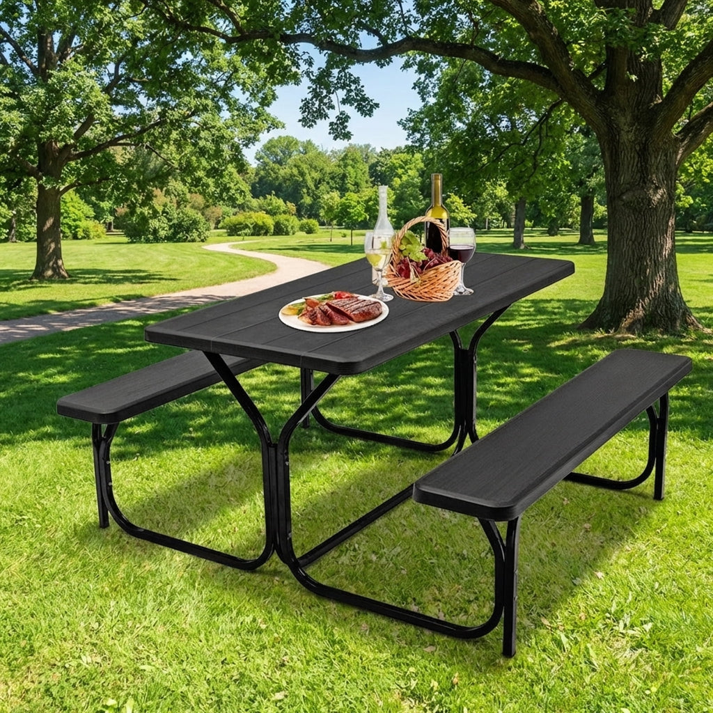 Biotree HDPE Outdoor Picnic Table and Bench Set-Black