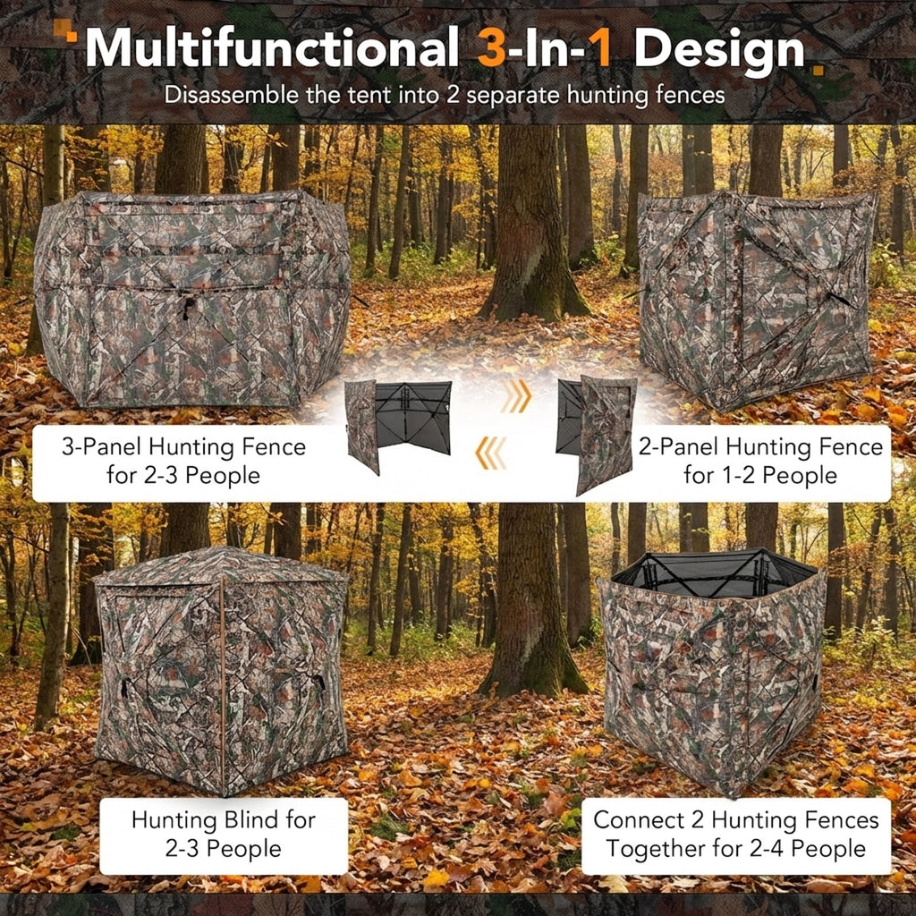 Biotree 5-in-1 Detachable Hunting Ground Blind for 2-3 People with Skylight Window for Deer Turkey Hunting