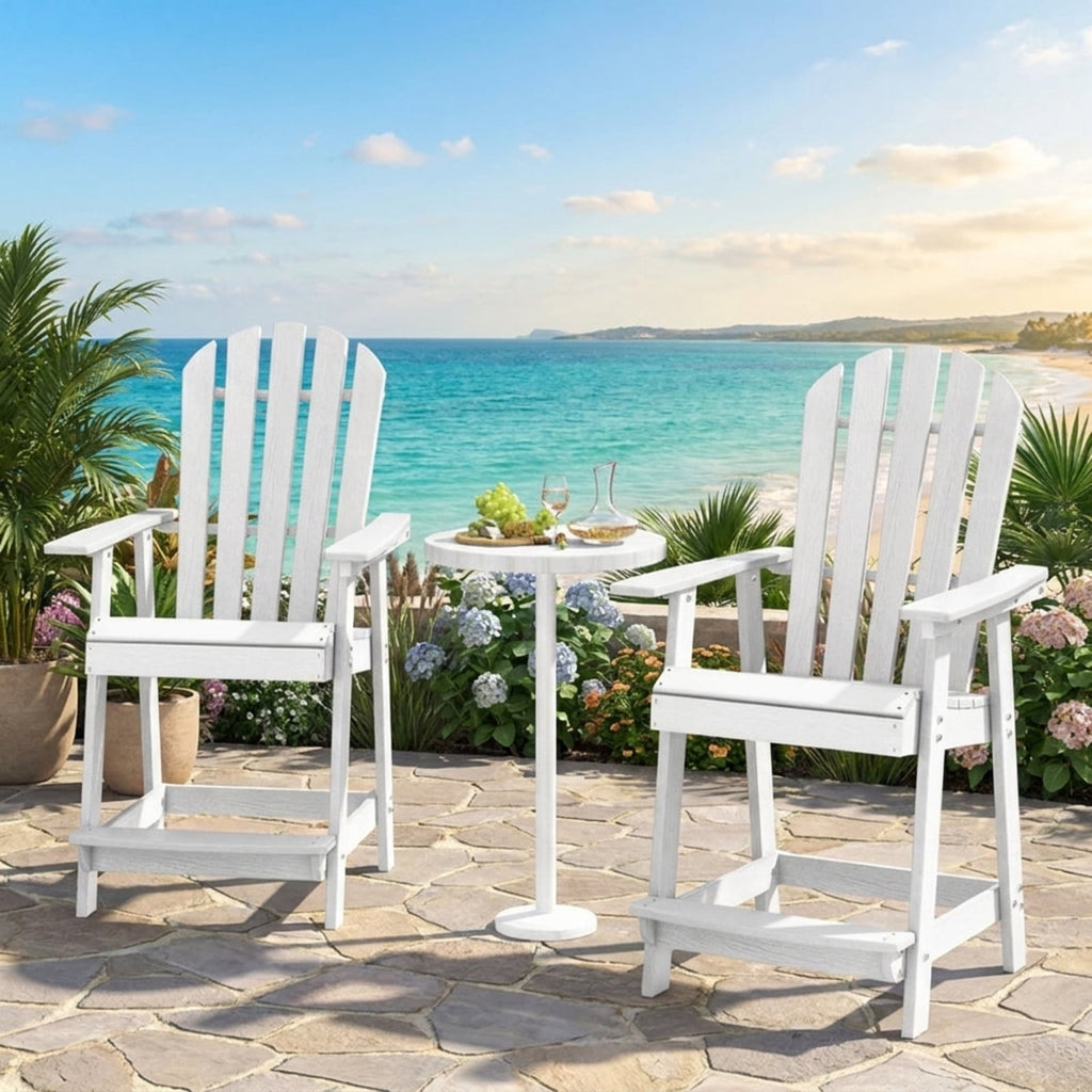 Biotree HDPE Patio Chair with Armrest and Footrest for Indoor Outdoor Stackable Patio Chair for Garden BackyardWhite