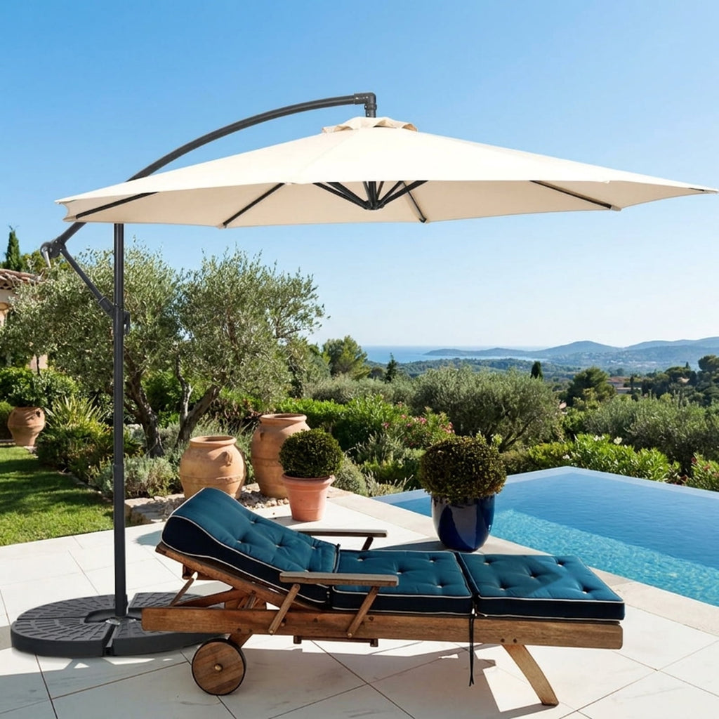 Biotree 10 ft Cantilever Offset Patio Umbrella 8-Rib Outdoor Shade - Beige - UV Protection with Cross Base