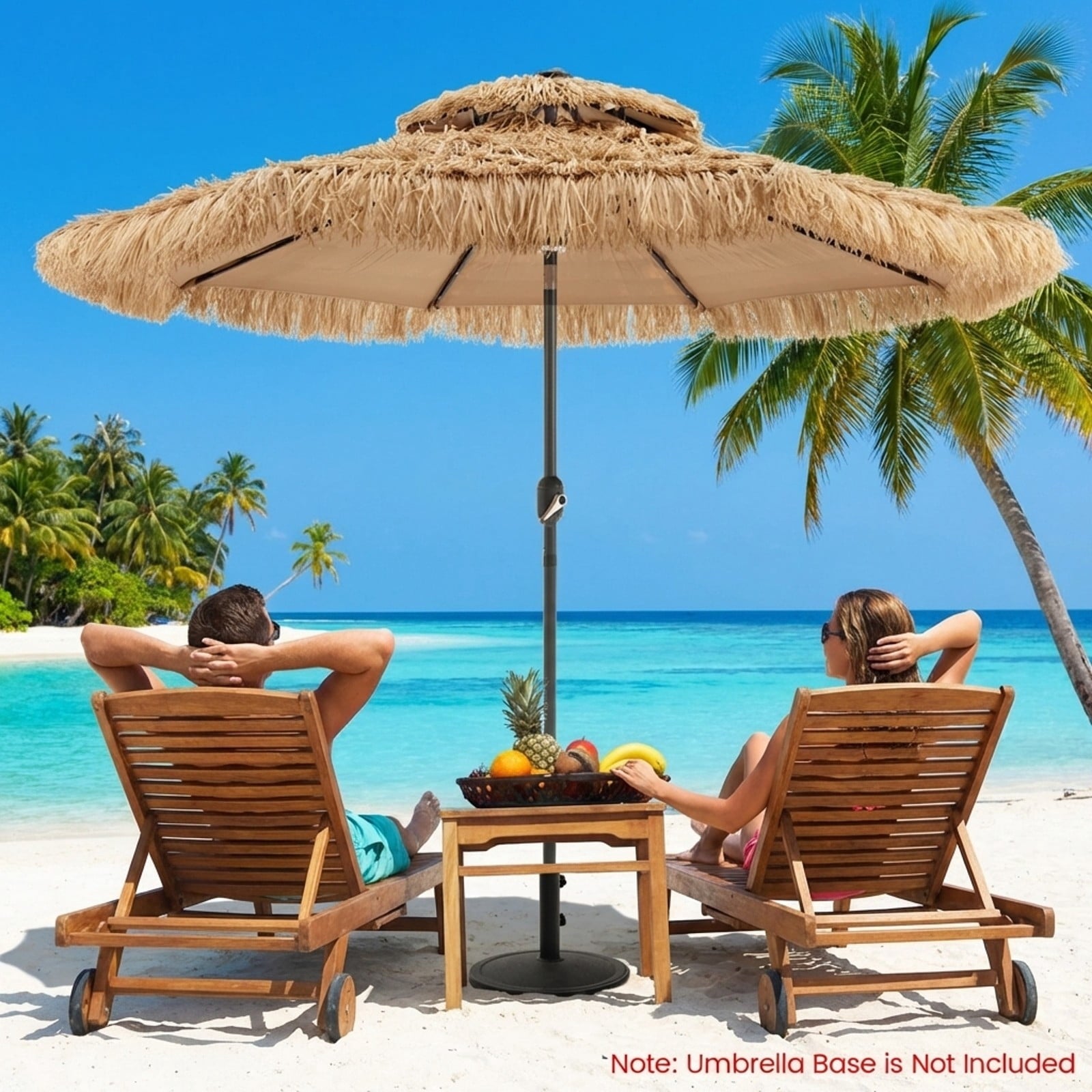 Biotree 9 Feet Solar Powered Thatched Tiki Patio Umbrella with Led Lights. Outdoor Backyard Deck Garden