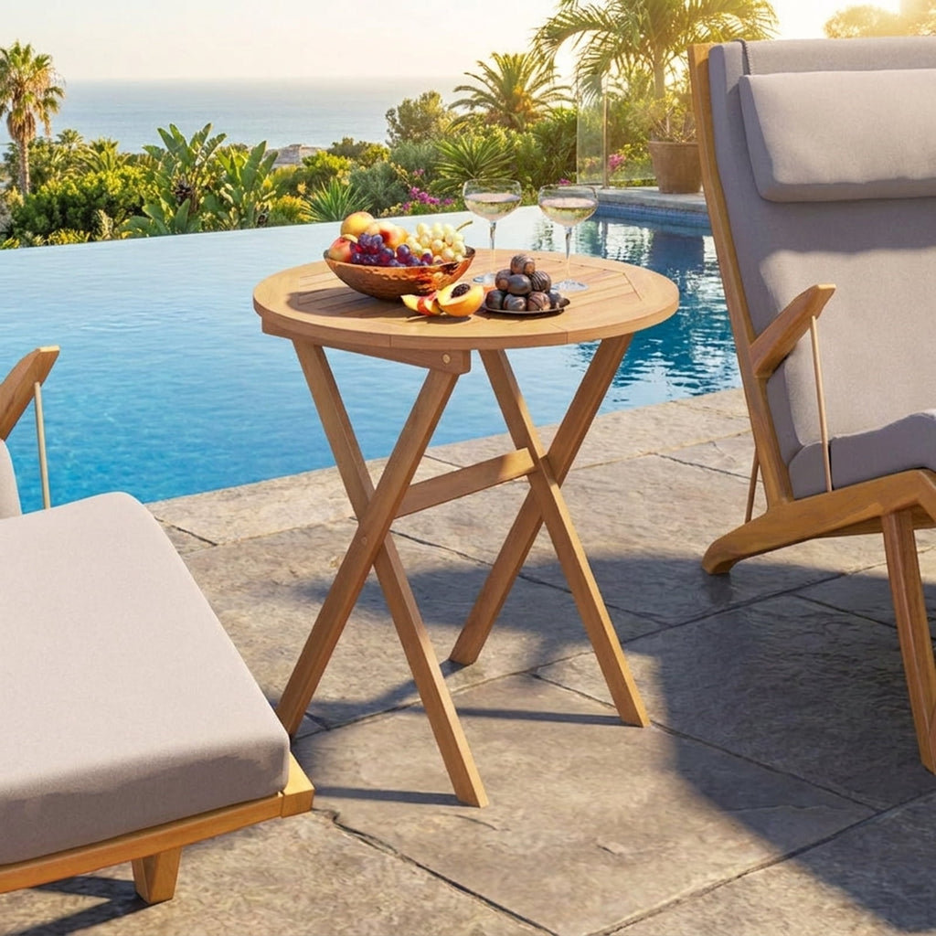 Biotree Outdoor Side Table with Slatted Tabletop and X-Shaped Structure, Natural