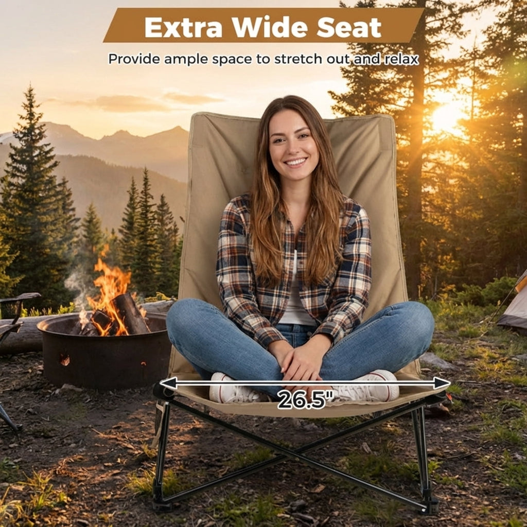 Biotree Portable Folding Outdoor Camping Chair with Cup Holder for Beach Picnic Tailgating, Khaki