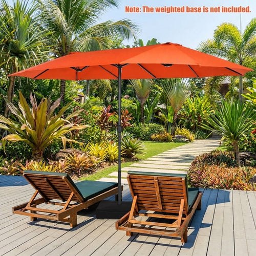 Biotree 15 ft Double-Sided Twin Patio Umbrella Crank Tilt Outdoor Shade - Orange - UV Protection with Cross Base