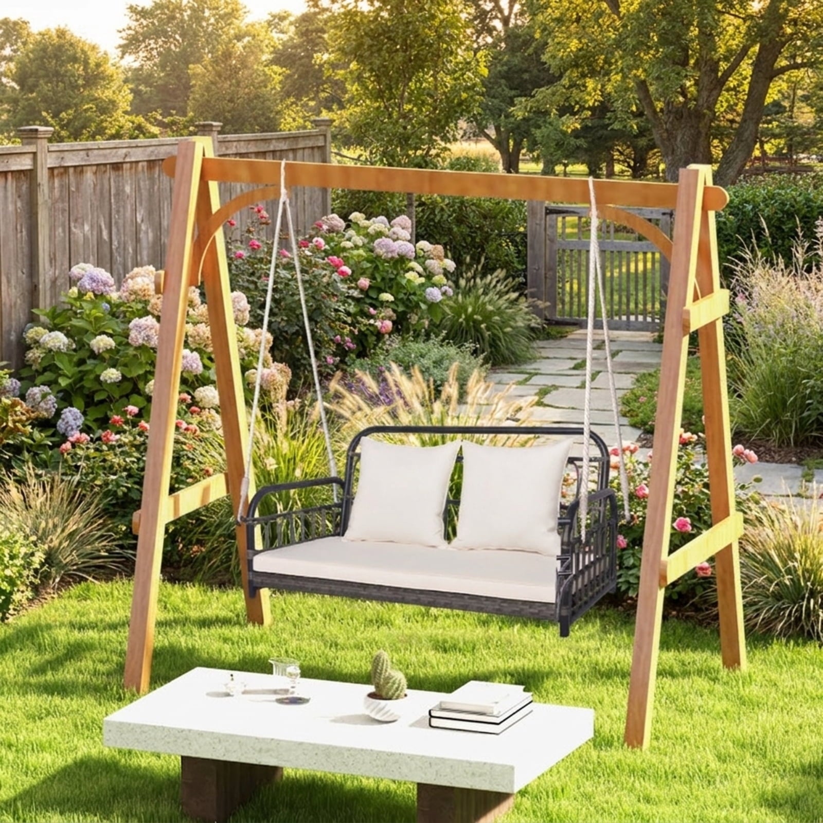 Biotree 2-Person Outdoor Hanging Chair with Ropes for Patio Porch Garden Backyard Outdoor, Gray