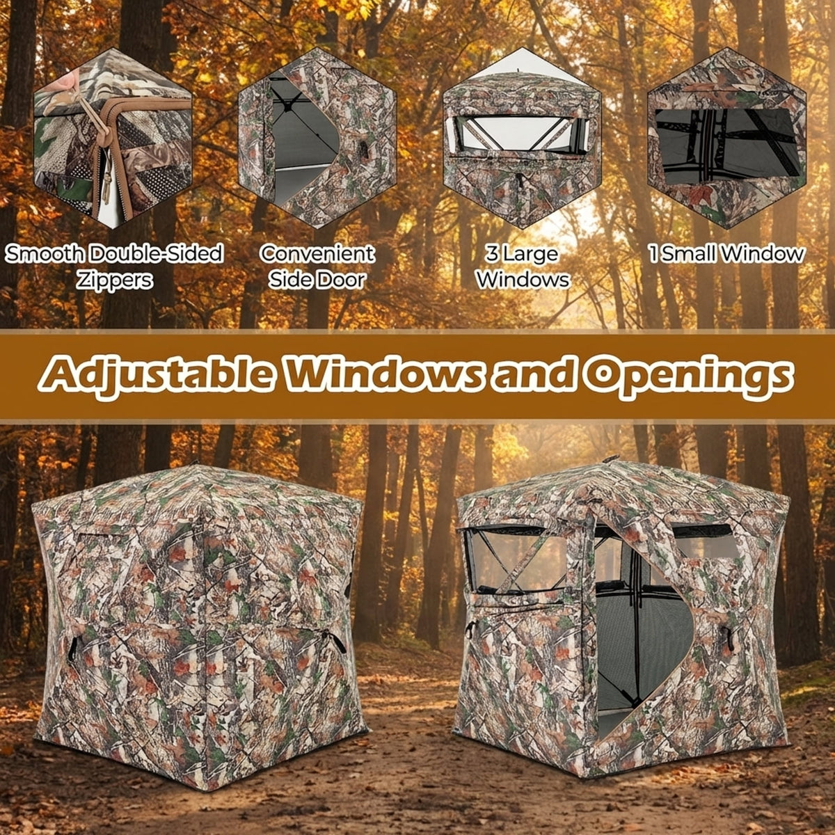 Biotree 360 Degree One Way See Through Hunting Blind Ground Blind with Portable Carrying Bag Pop Up Deer Turkey Blind, Camouflage