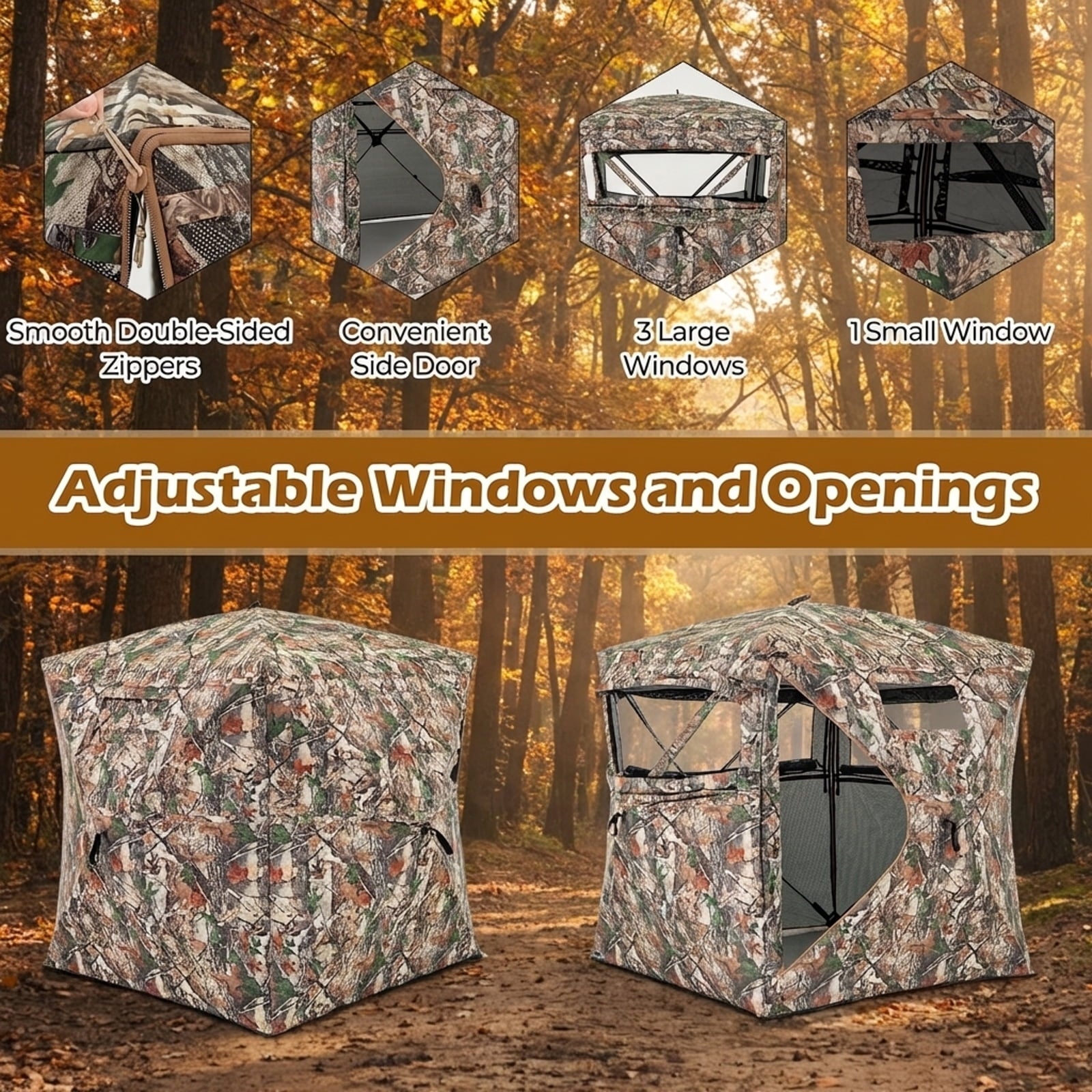 Biotree 360 Degree One Way See Through Hunting Blind Ground Blind with Portable Carrying Bag Pop Up Deer Turkey Blind, Camouflage