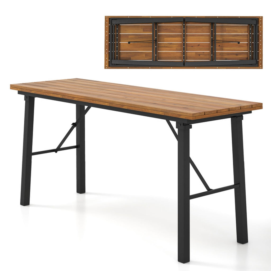 Biotree Folding Picnic Table Acacia Wood Dining Table with Metal Frame for Indoor Outdoor Activities, Natural