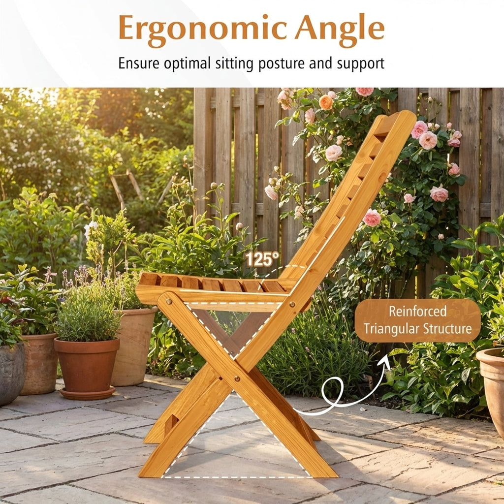 Biotree 3-Piece Acacia Wood Folding Bistro Set with Cushions-Beige