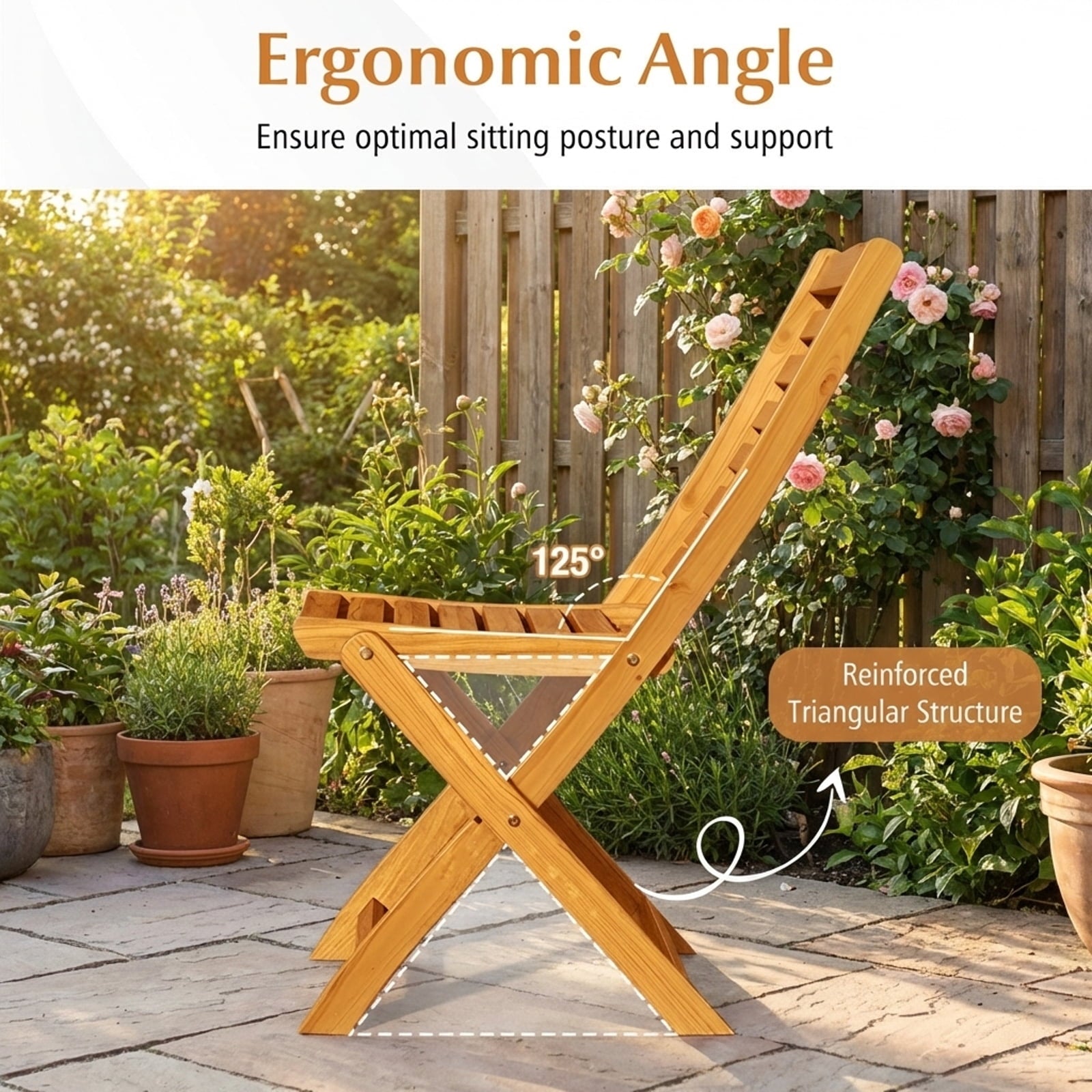 Biotree 3-Piece Acacia Wood Folding Bistro Set with Cushions-Beige