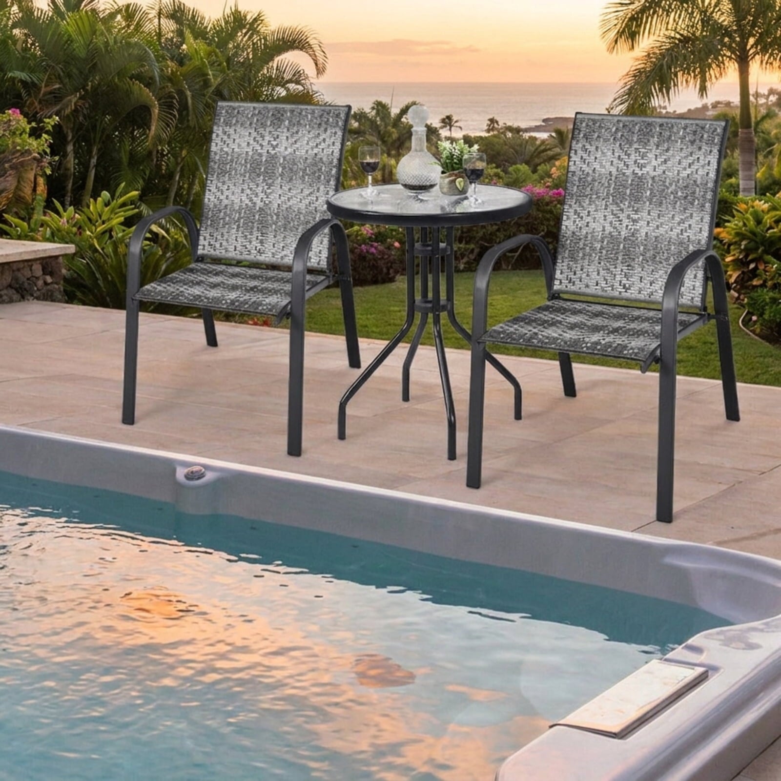 Biotree Set of 6 Outdoor PE Wicker Stackable Chairs with Sturdy Steel Frame Stackable Patio Chair for Garden BackyardGray