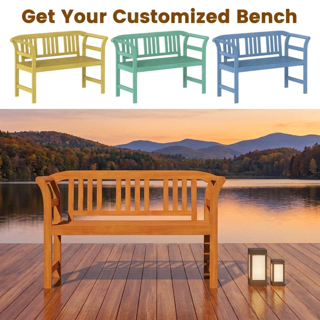 Biotree Acacia Wood 2-Person Patio Loveseat with Backrest and Armrests Stackable Patio Chair for Garden BackyardNatural