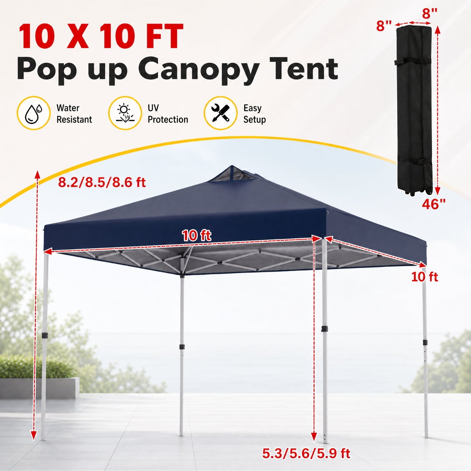 Biotree 10 x 10 Ft Commercial Pop Up Canopy Tent with One-Hand Center Lock, UPF 50+ Vented Outdoor Shelter with Wheeled Bag for Parties, Markets and Camping, Blue