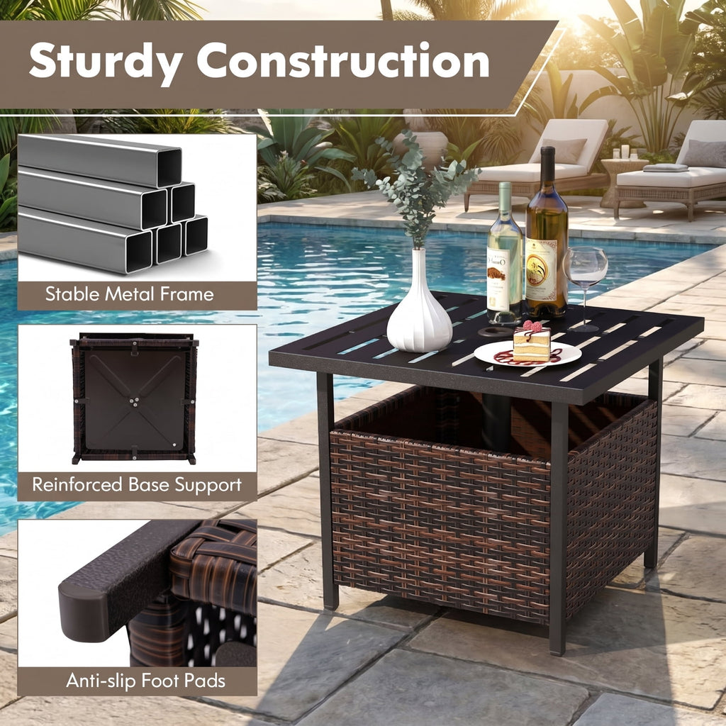 Biotree Outdoor Patio Rattan Wicker Steel Side Deck Table, Mix Brown