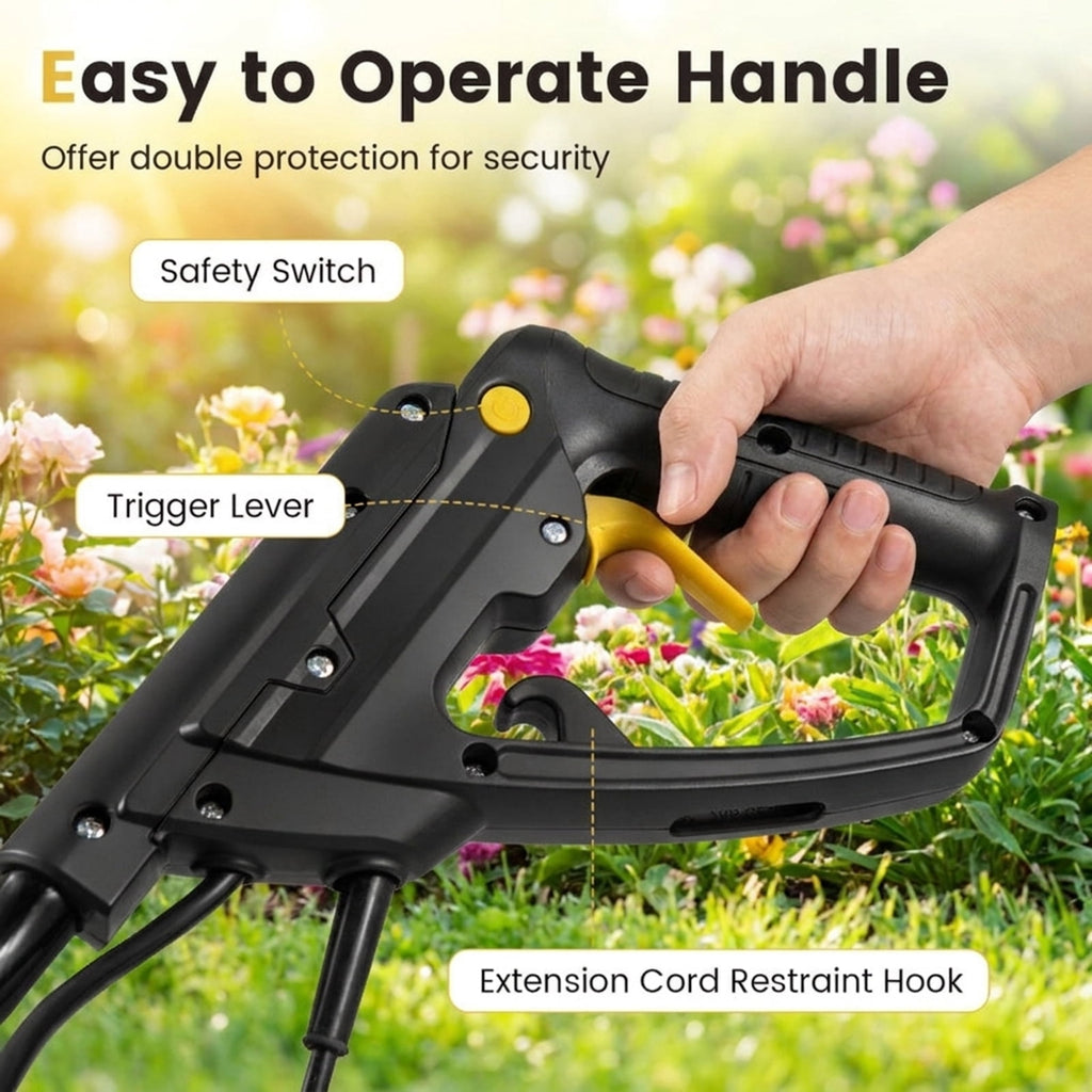 Biotree 10 Amp Powerful Corded Electric Tiller Cultivator with Safety Lock for Lawn Garden Yard Soil Care, Yellow