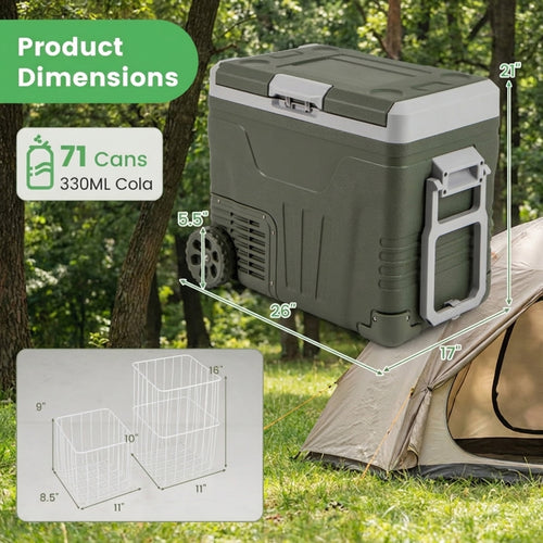 Biotree 12 Volt Car Refrigerator 50 Qt Portable Car Fridge with Adjustable Range, Green