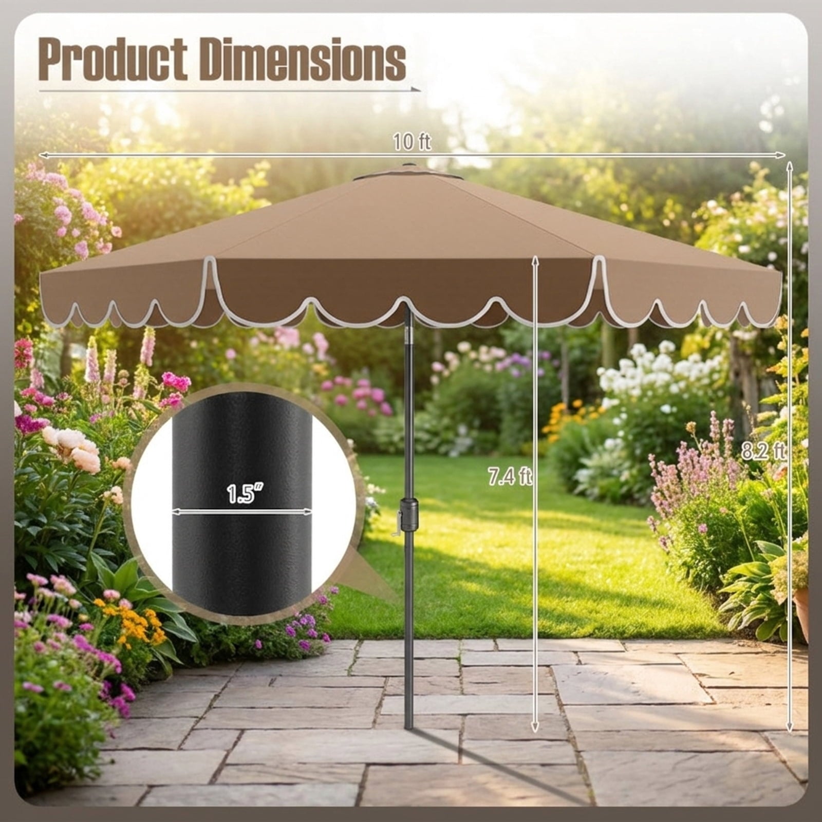 Biotree 10 ft Market Patio Umbrella with Crank and Tilt, 8 Sturdy Ribs, Vented Canopy - Beige for Backyard