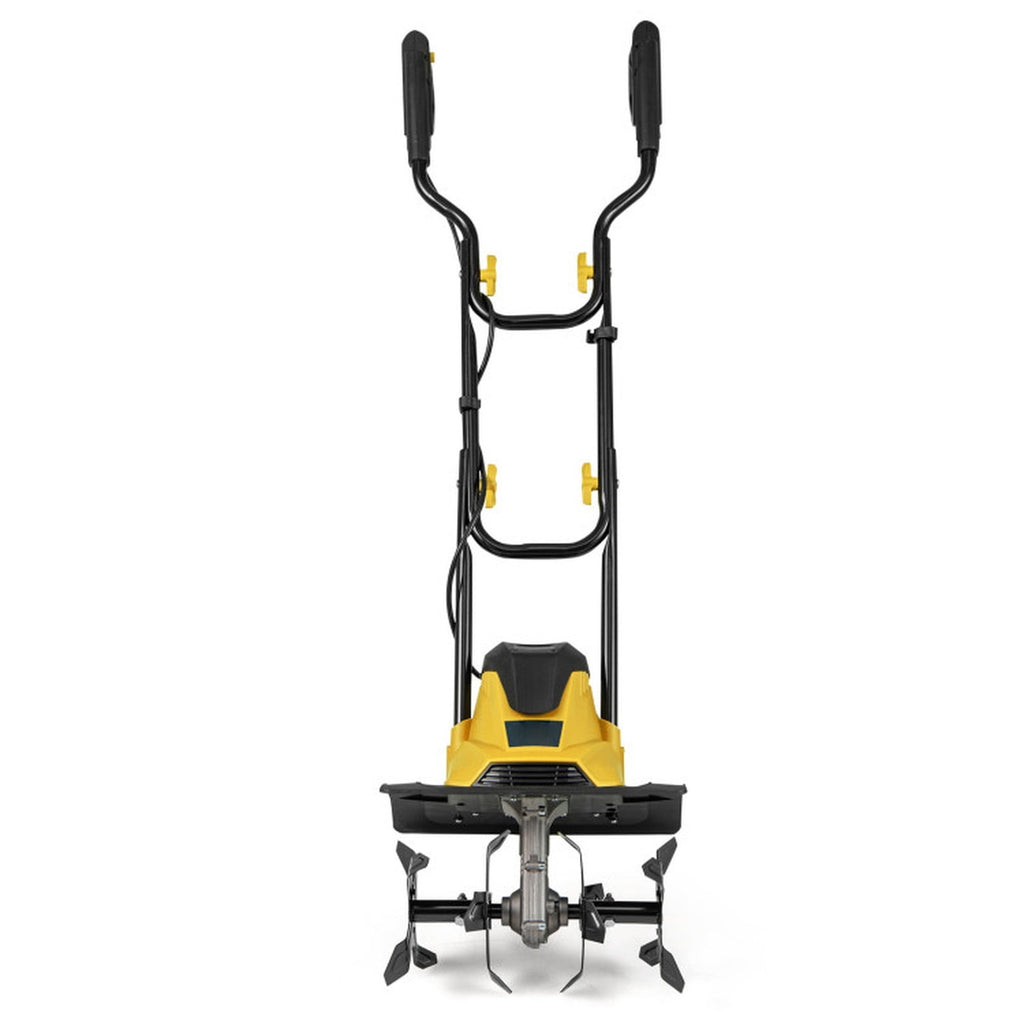 Biotree 10 Amp Powerful Corded Electric Tiller Cultivator with Safety Lock for Lawn Garden Yard Soil Care, Yellow