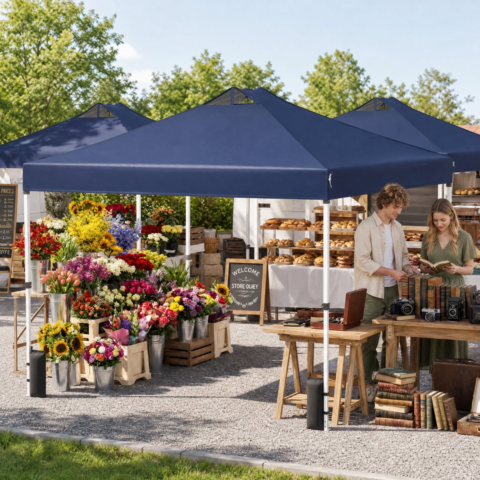 Biotree 10 x 10 Ft Commercial Pop Up Canopy Tent with One-Hand Center Lock, UPF 50+ Vented Outdoor Shelter with Wheeled Bag for Parties, Markets and Camping, Blue