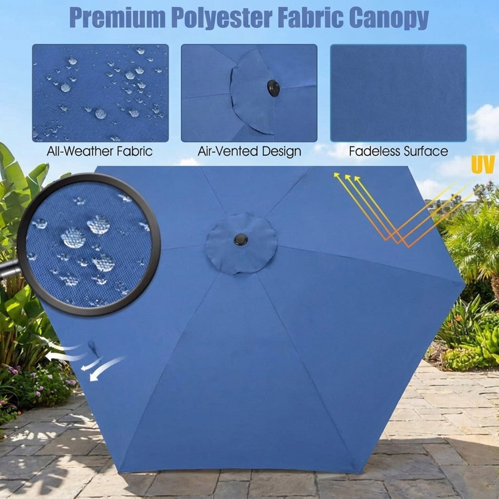 Biotree 15 ft Double-Sided Twin Patio Umbrella Crank Tilt Outdoor Shade - Blue - UV Protection with Cross Base
