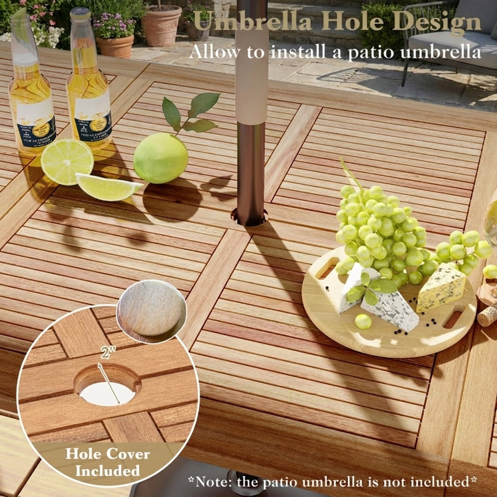 Biotree 86.5 Inch Rectangular Patio Dining Table for 8 with Acacia Wood Tabletop and Umbrella Hole-86.5 inches, Natural