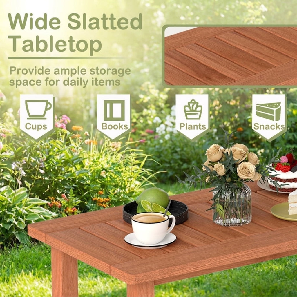 Biotree Patio Coffee Table with Slatted Tabletop for Deck Poolside, Natural