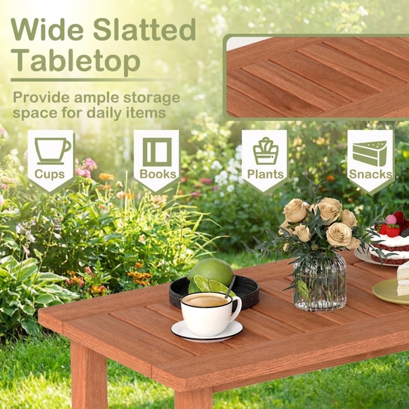 Biotree Patio Coffee Table with Slatted Tabletop for Deck Poolside, Natural