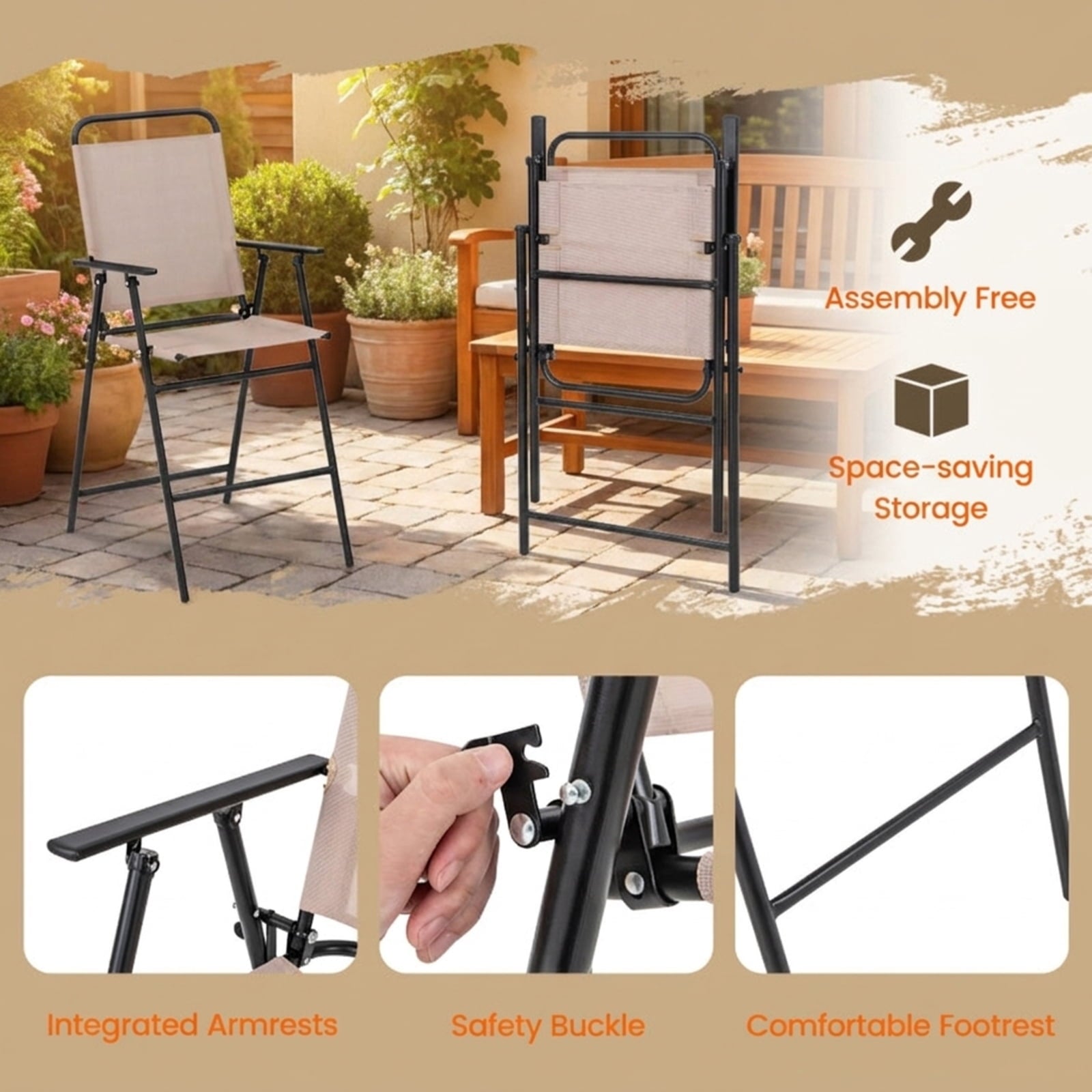 Biotree 4 Pieces Outdoor Bar Set with Umbrella for Patio Porch Garden Backyard Outdoor, Beige