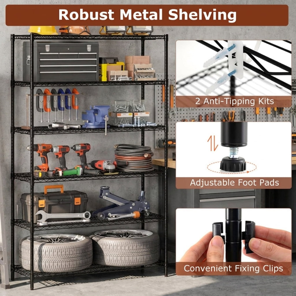 Biotree 6-Tier Metal Storage Shelving Unit 4800 lbs V-Shaped Wire Rack Garage - Black