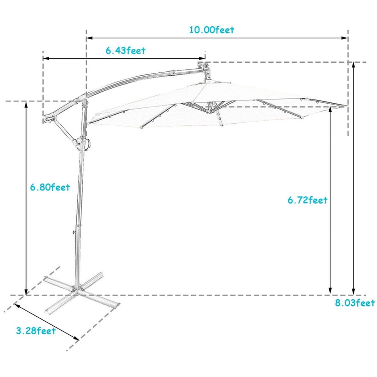 Biotree 10FT 360¡ã Rotation Solar Powered LED Patio Offset Umbrella-Turquoise Outdoor Backyard Hanging