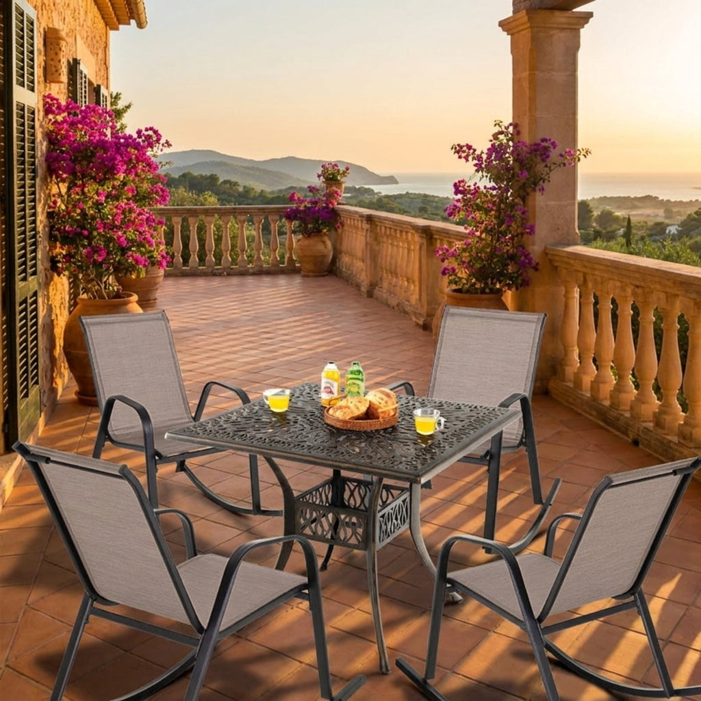 Biotree Set of 2 Heavy-Duty Metal Patio Rocking Chair with Breathable Seat Fabric Stackable Patio Chair for Garden BackyardBrown