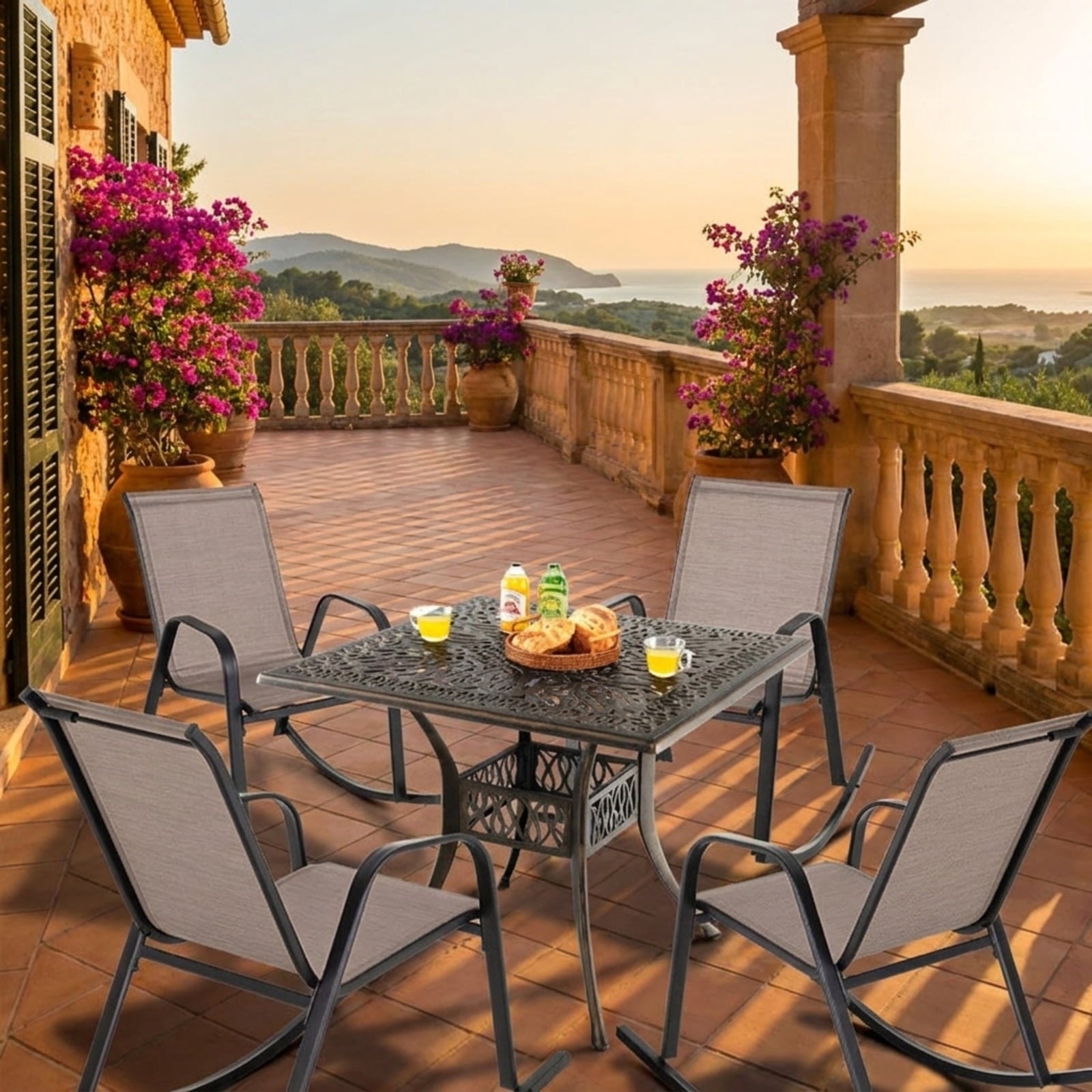 Biotree Set of 2 Heavy-Duty Metal Patio Rocking Chair with Breathable Seat Fabric Stackable Patio Chair for Garden BackyardBrown