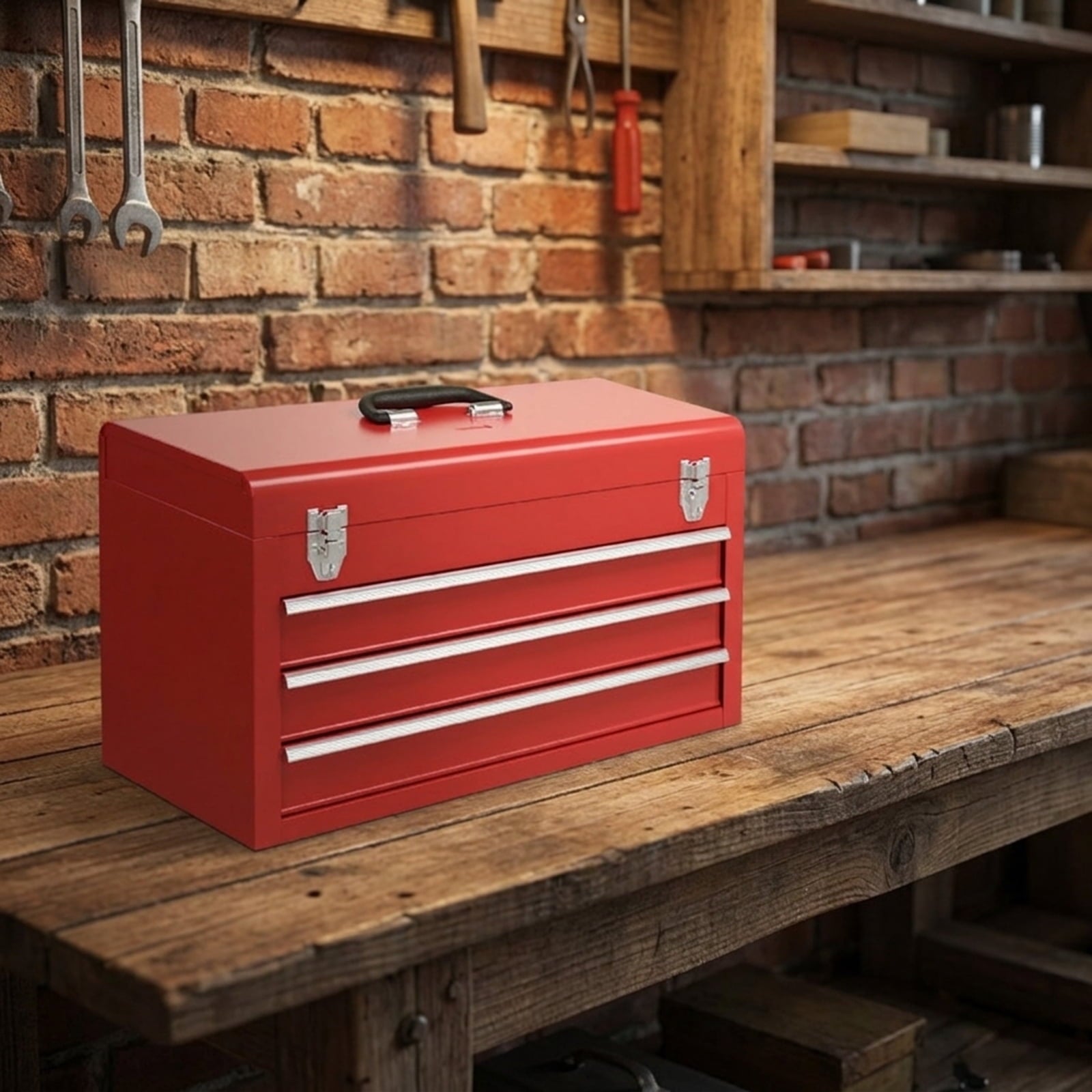 Biotree Portable Garage Mechanic Tool Cabinet Box with 3 Drawers Outdoor Waterproof for Patio Deck Garden Cushions, Red