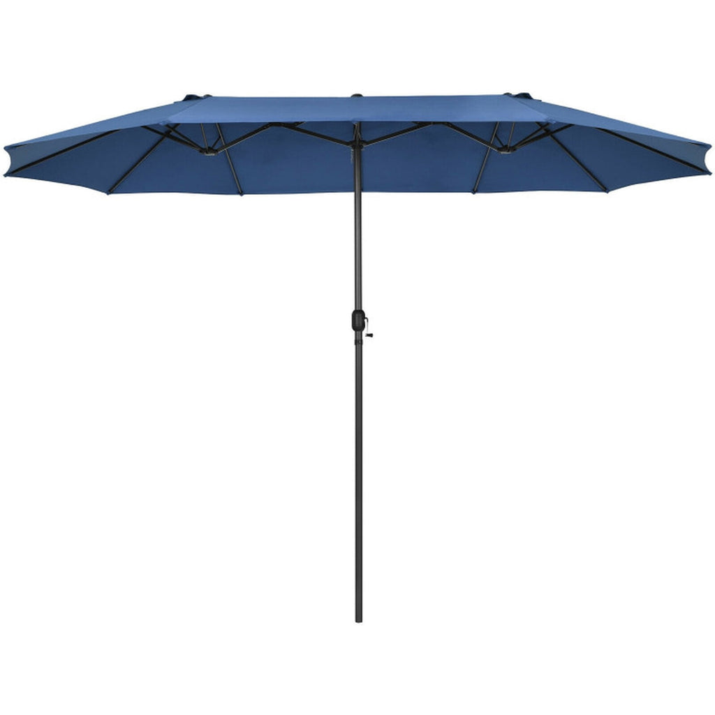 Biotree 15 ft Double-Sided Twin Patio Umbrella Crank Tilt Outdoor Shade - Blue - UV Protection with Cross Base