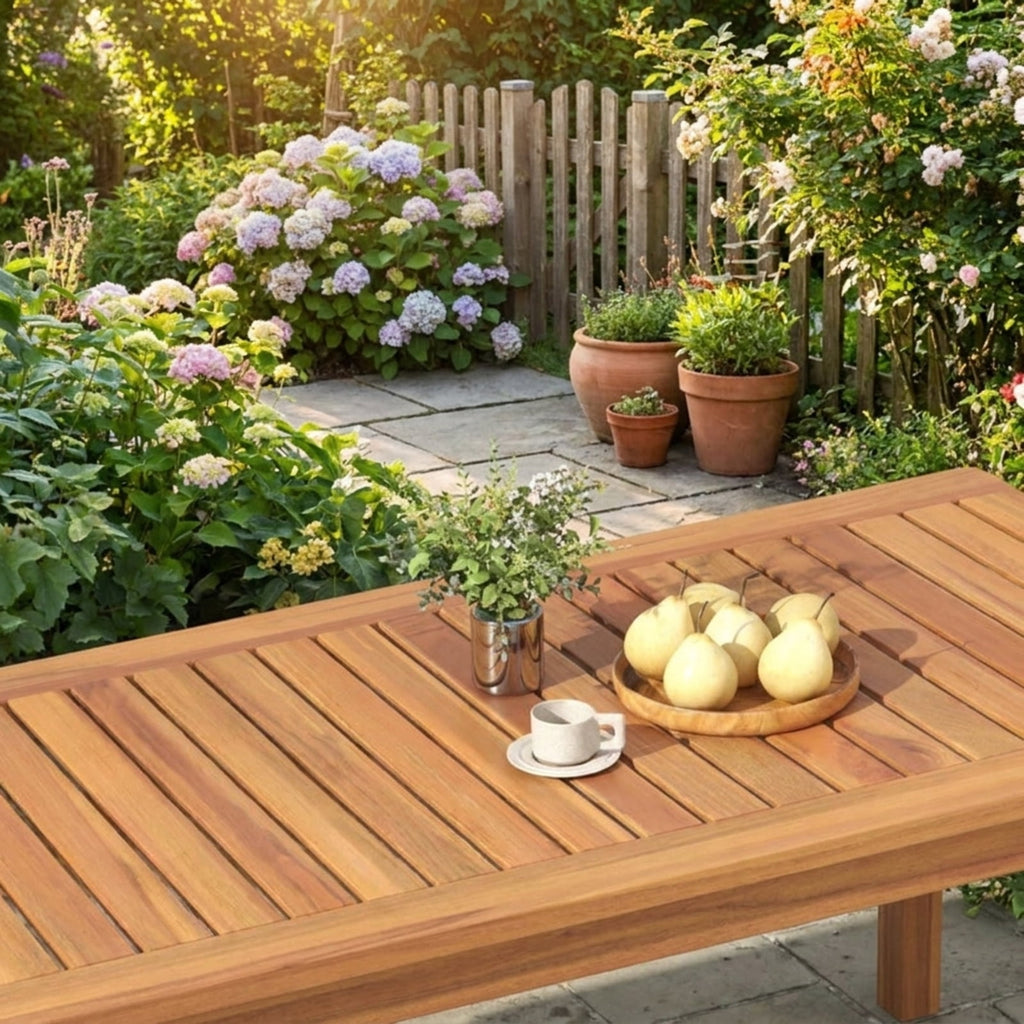Biotree 4 Pieces Outdoor Acacia Wood Conversation Set with Soft Cushions and Coffee Table Outdoor Conversation Set for Garden Backyard PorchWhite