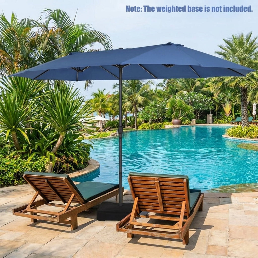 Biotree 15 ft Double-Sided Twin Patio Umbrella Crank Tilt Outdoor Shade - Blue - UV Protection with Cross Base